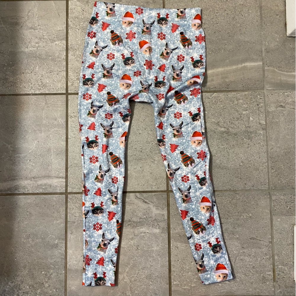 Christmas Leggings with Cats and Llamas Women’s Size L/XL
